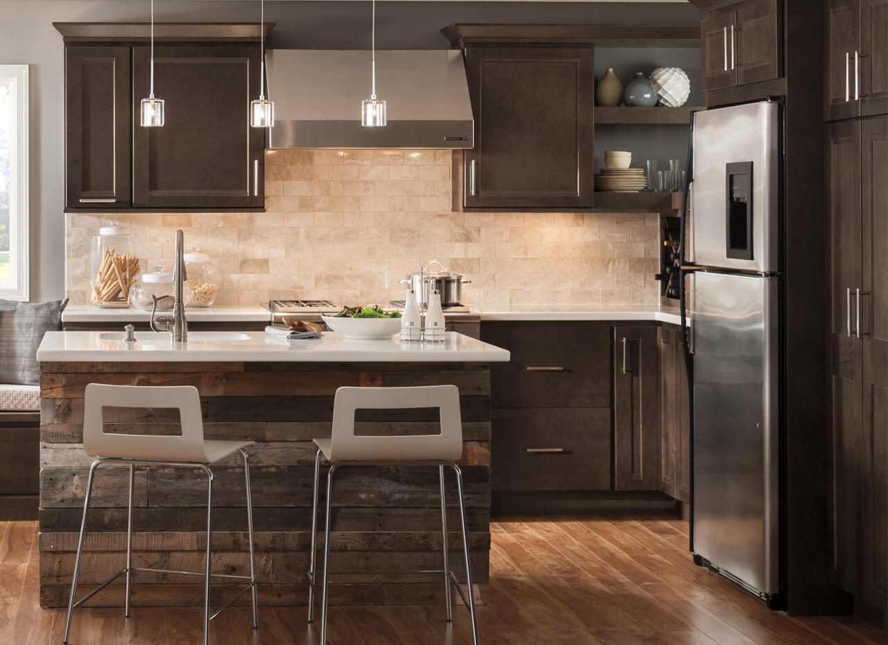 light walls with dark kitchen floor